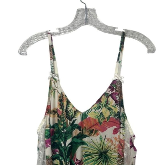 Cacique Floral Print Camisole Sleep Shirt Womens L/XL Green New WOT Lace Trim - Picture 3 of 8